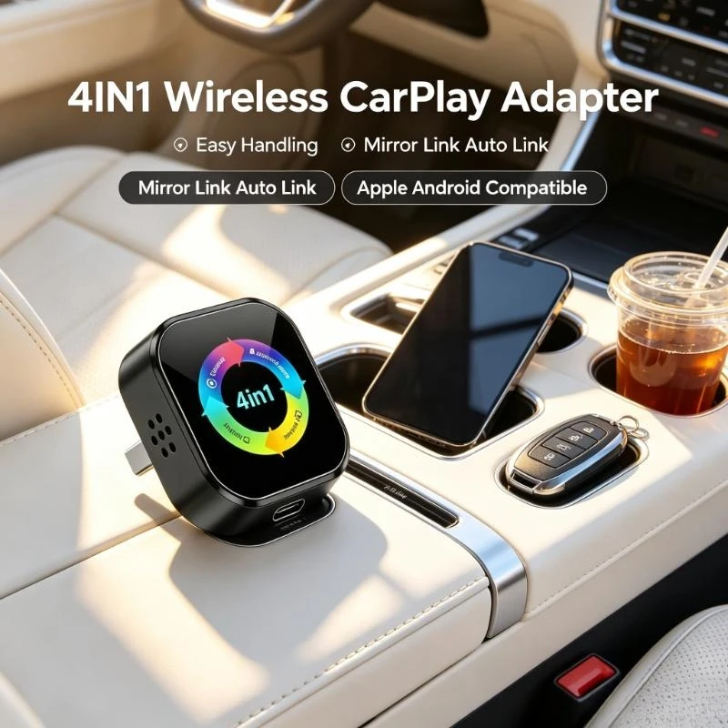 Easy Handling 4IN1 Wireless CarPlay Adapter 2026 New Apple Android Mirror Link Auto Link Car Entertainment Fitting