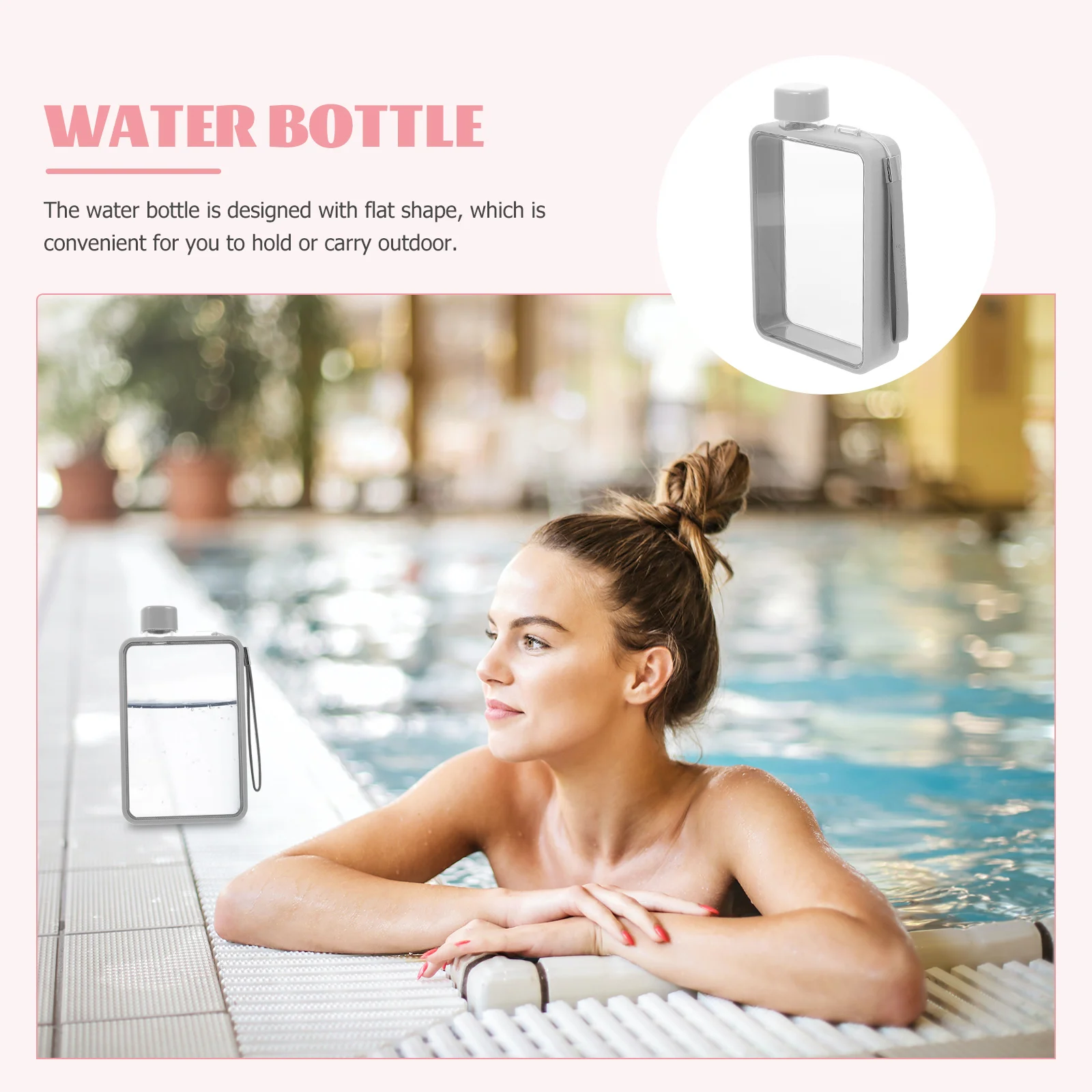 

1Pcs Professional Sports Water Bottle Compact Flat Shape Aesthetic Fitness Drink Container