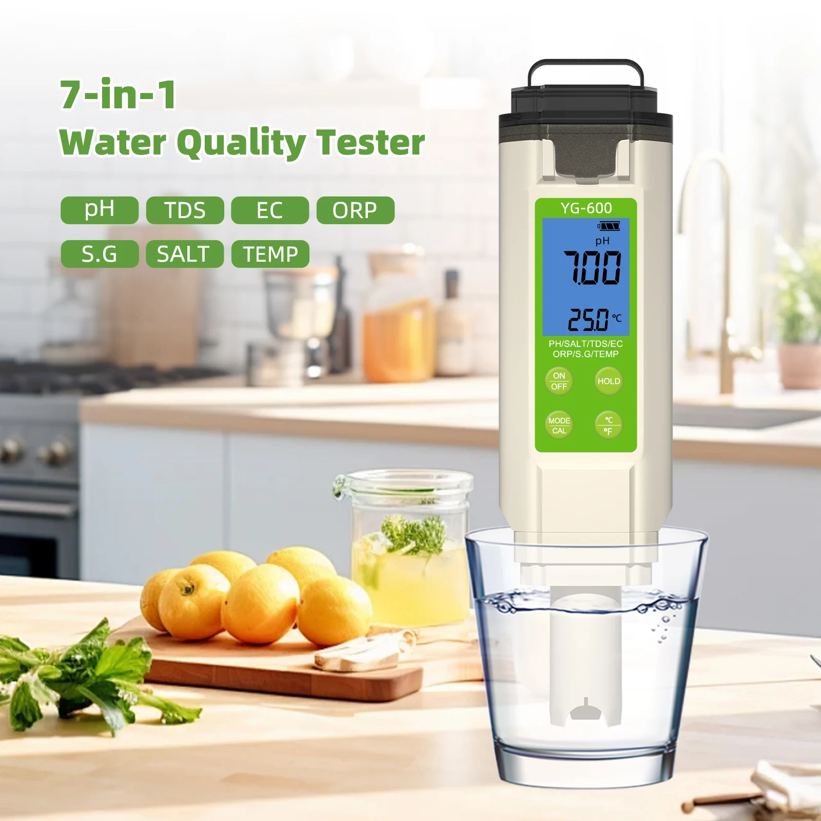 

7-in-1 Digital PH Salinity Temperature ORP TDS EC Water Quality Tester 0.01 Resolution for Aquarium Saltwater Pool Hydroponics