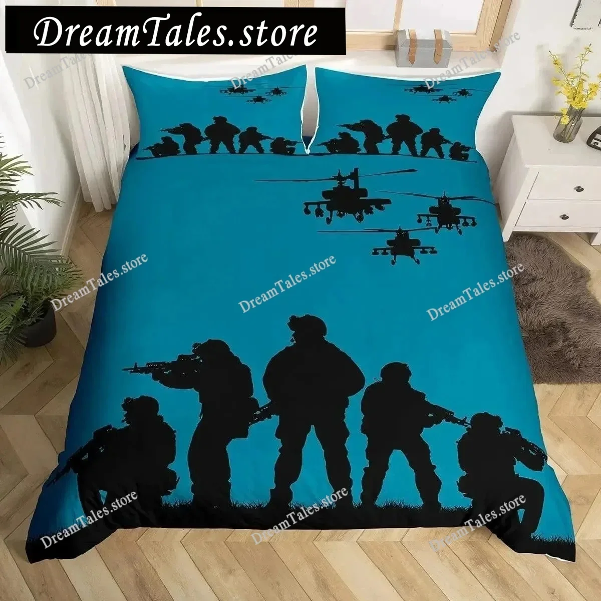 

Soldier Duvet Cover Set Army Rifle Machine Gun Bedding Set for Boys Under Mission Army Bedclothes Military Polyester Quilt Cover