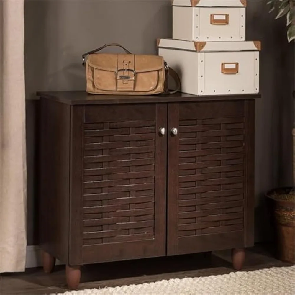 

Modern and Contemporary 2-Door Dark Brown Wooden Entryway Shoes Storage Cabinet