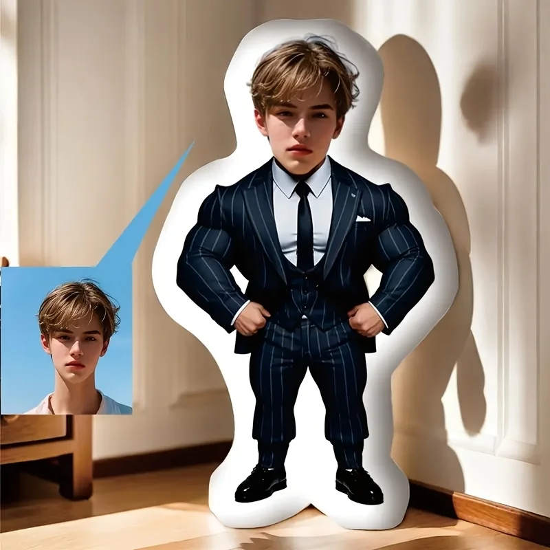 Custom Photo Mini Suit Plush Pillow With Personalized Muscle Design Soft Short Plush Polypropylene Filling Hand Wash Only Unique