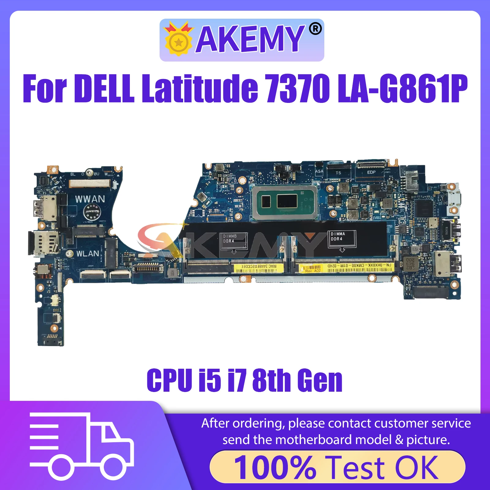 

AKEMY LA-G861P Notebook Mainboard For Dell Latitude 7370 0TCDGC 0HX8XK 0HX8XK 09XFPT Laptop Motherboard CPU i5 i7 8th Gen