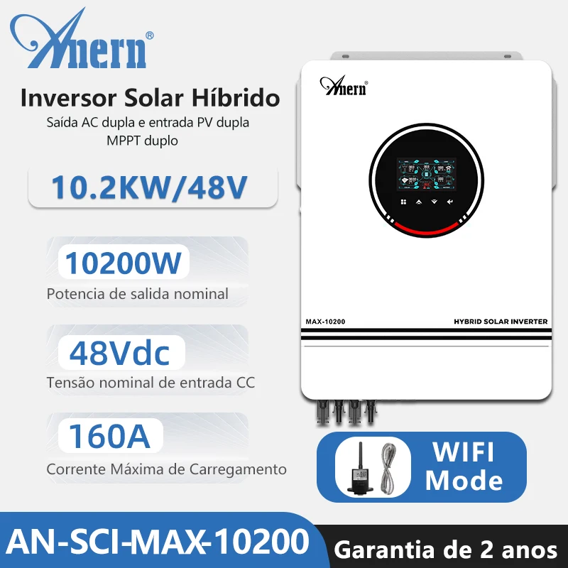 10.2kw 8200w 10200w fora da rede duplo mppt inversor solar híbrido 160a 230v onda senoidal pura dc 48v para carregador de bateria
