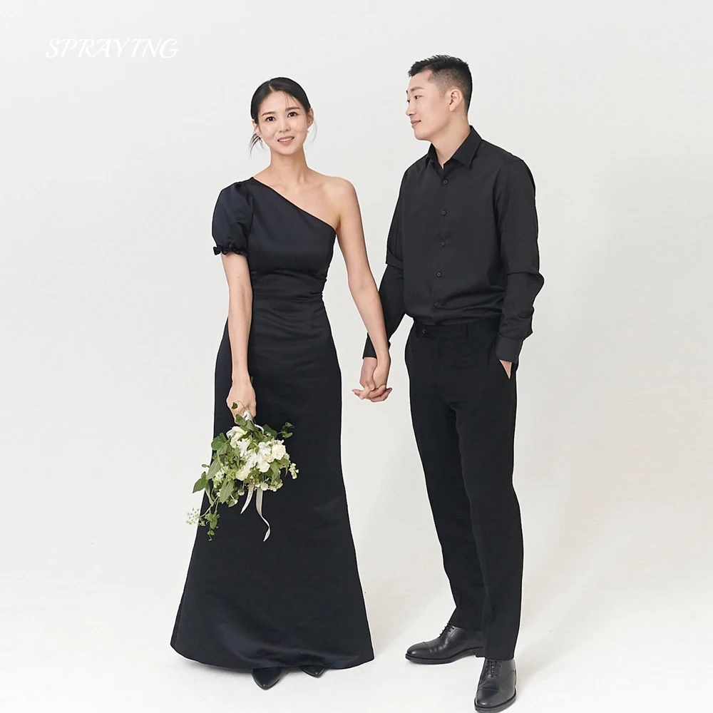 

SPRAYING Simple One Shoulder Wedding Dress Korea Photoshoot Mermaid Short Sleeve Bridal Gown Floor Length Evening Party Dresses