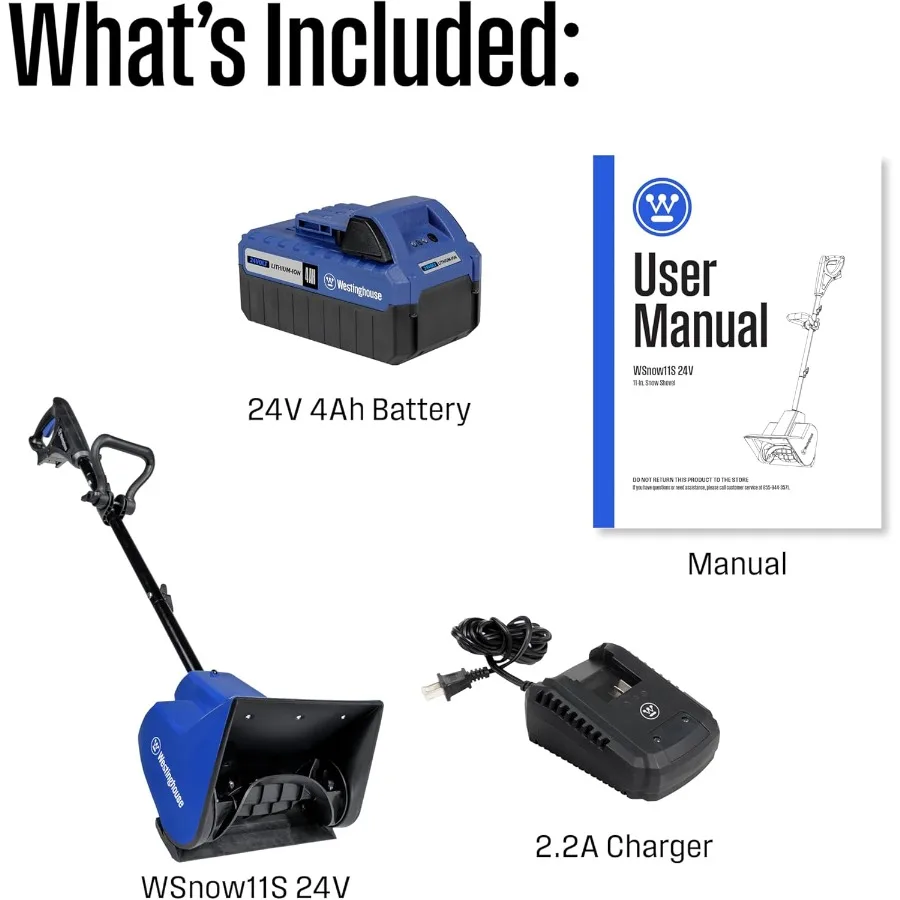 مجرفة ثلج لاسلكية 24 فولت مع شفرة 11 بوصة ومجموعة بطارية 4 أمبير لإزالة الثلوج الفعالة وشاحن سريع يتضمن رمي 20 قدمًا