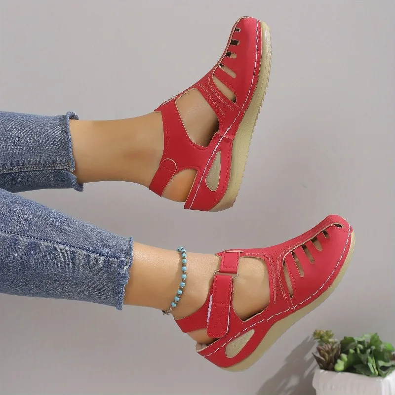 Fashionable Women's Wedge Sandals Comfortable Platform Heels with Secure Ankle Straps Durable Solid for Stylish Summer Footwear - view 6