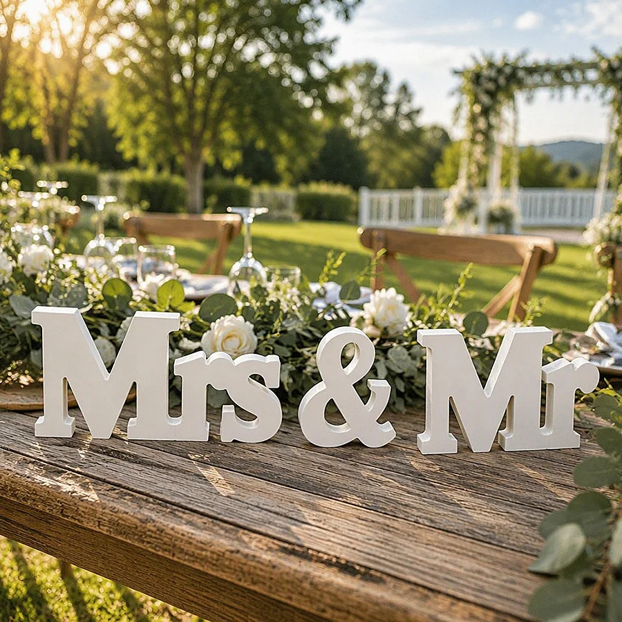 1 Set 3.15in MDF Mr & Mrs Letter Ornaments, White Wedding Decor, Photo Props, Anniversary Valentine Gift
