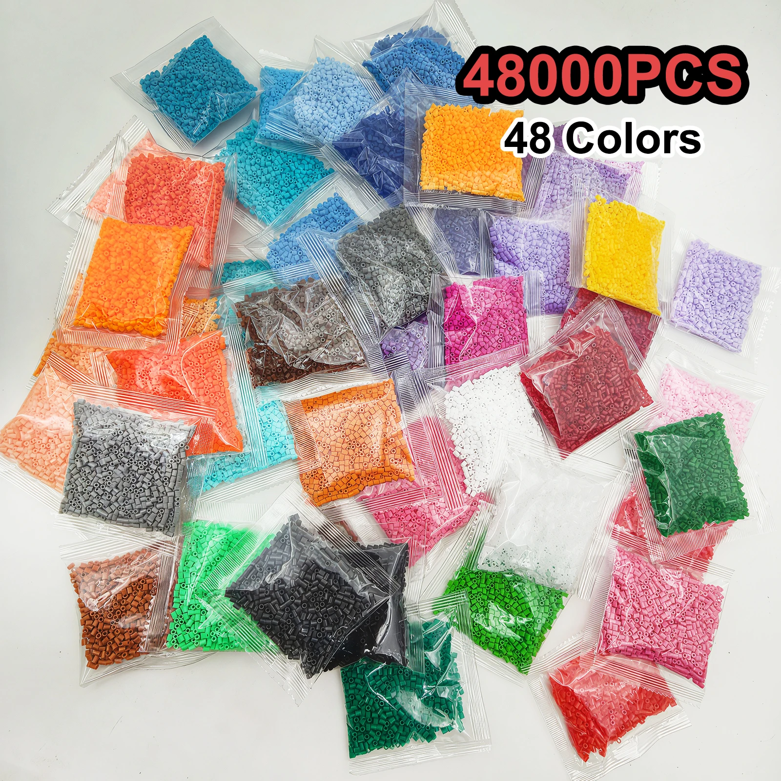    48 Farben 2,6mm Set Eisenperlen Schmelzperlen Lebendige Mehrfarbige Kunststoff-Schmelzperlen für DIY Schmuckherstellung 3D-Puzzles