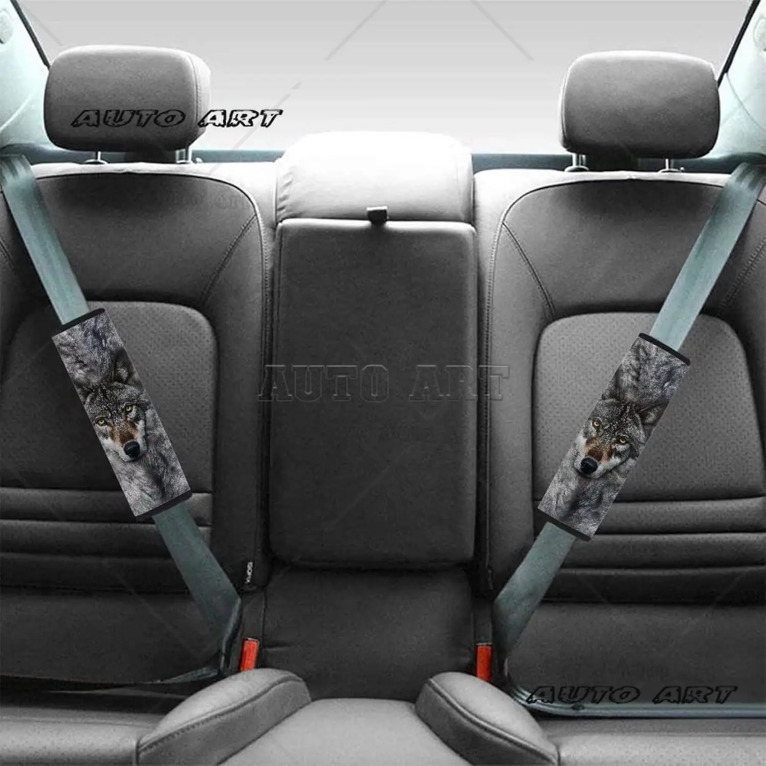 Gray Wolf Car Seat Belt Pads Cover Straps Shoulder Protection Pad Cushion Auto Accessories Gift for Men Women 2 Pack