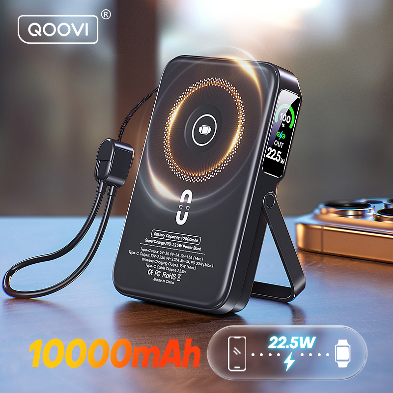  QOOVI Qi2 10000mAh Wireless Power Bank PD20W Fast Charging External Battery Portable Charger For iPhone Samsung iWatch Airpod 