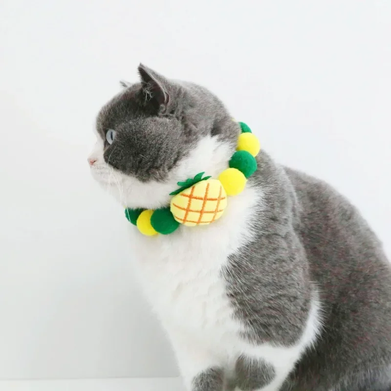 Pet Cat Dog Cartoon Plush Fruit Color Ball Collar Strawberry Pineapple Cute Necklace Accessory Ring Cat Accessories Pet