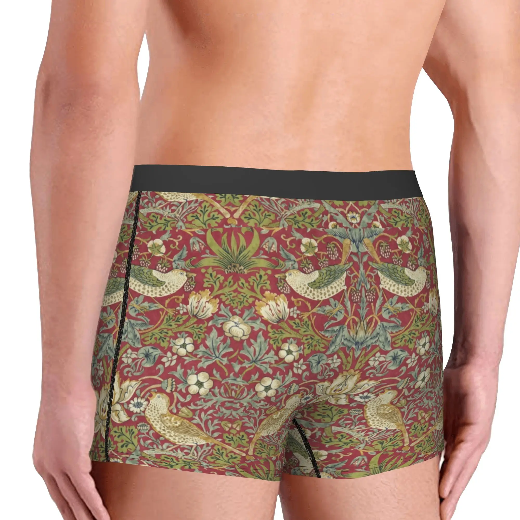 Cool William Morris Strawberry Thief Red Boxers Shorts Panties Male Underpants Breathable Floral Textile Pattern Briefs