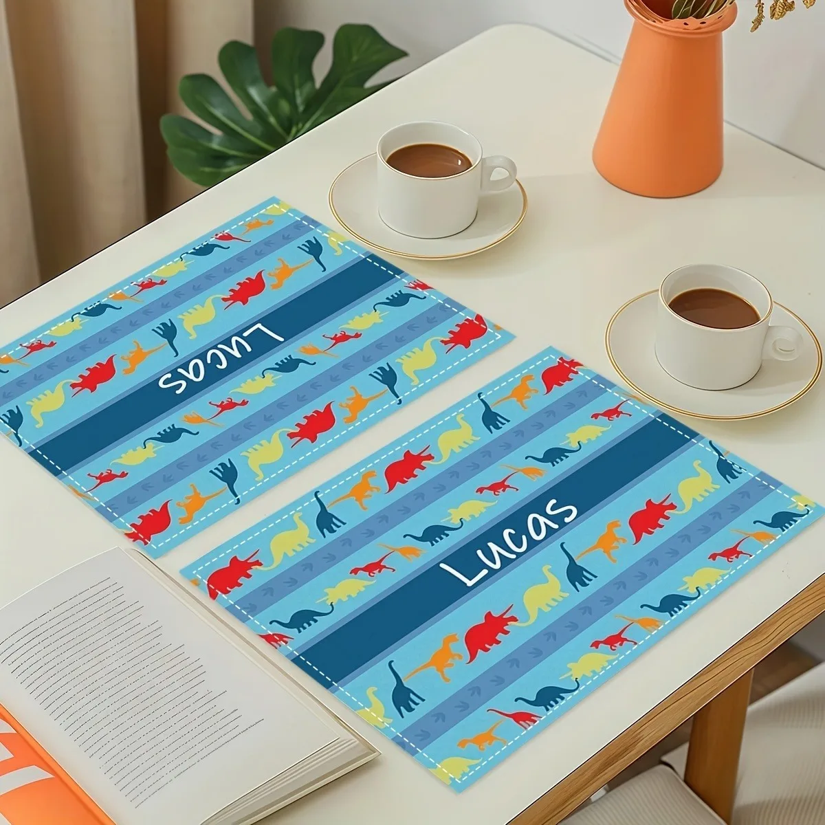 1/2/4pc Customizable Name Cartoon Colorful Dinosaur Pattern Placemats Style Pattern Description Table for Family Kitchen