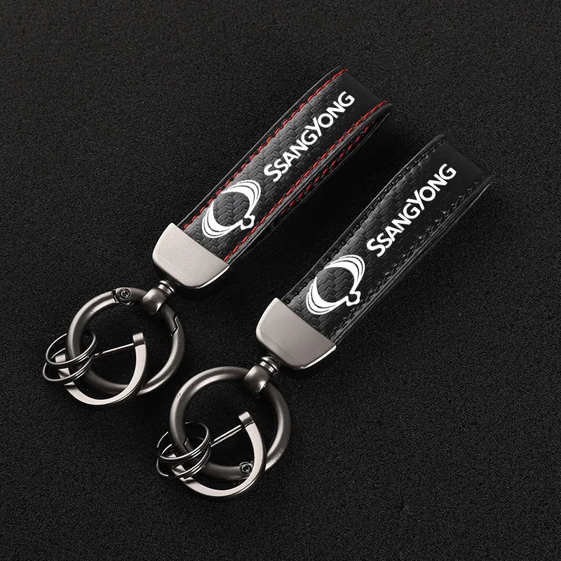 High-Grade Leather Car KeyChain 360 Degree Rotating Horseshoe Key Ring For ssangyong 2016 2017 2018 2019 2020 car Accessories