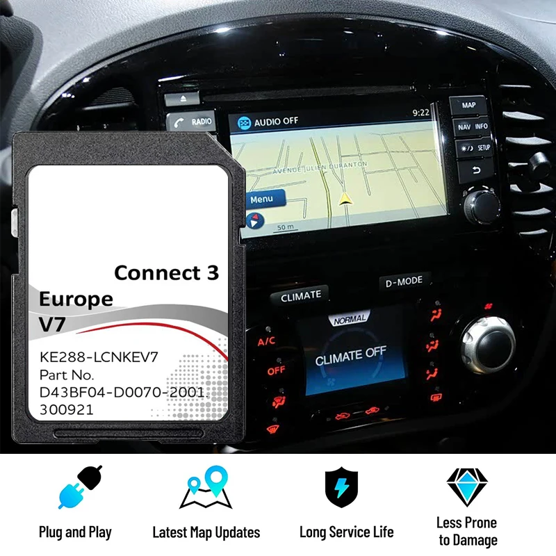 SD Card for Nissan Connect 3 SD Card V7 Sat Nav Map Update 2022 Europe map