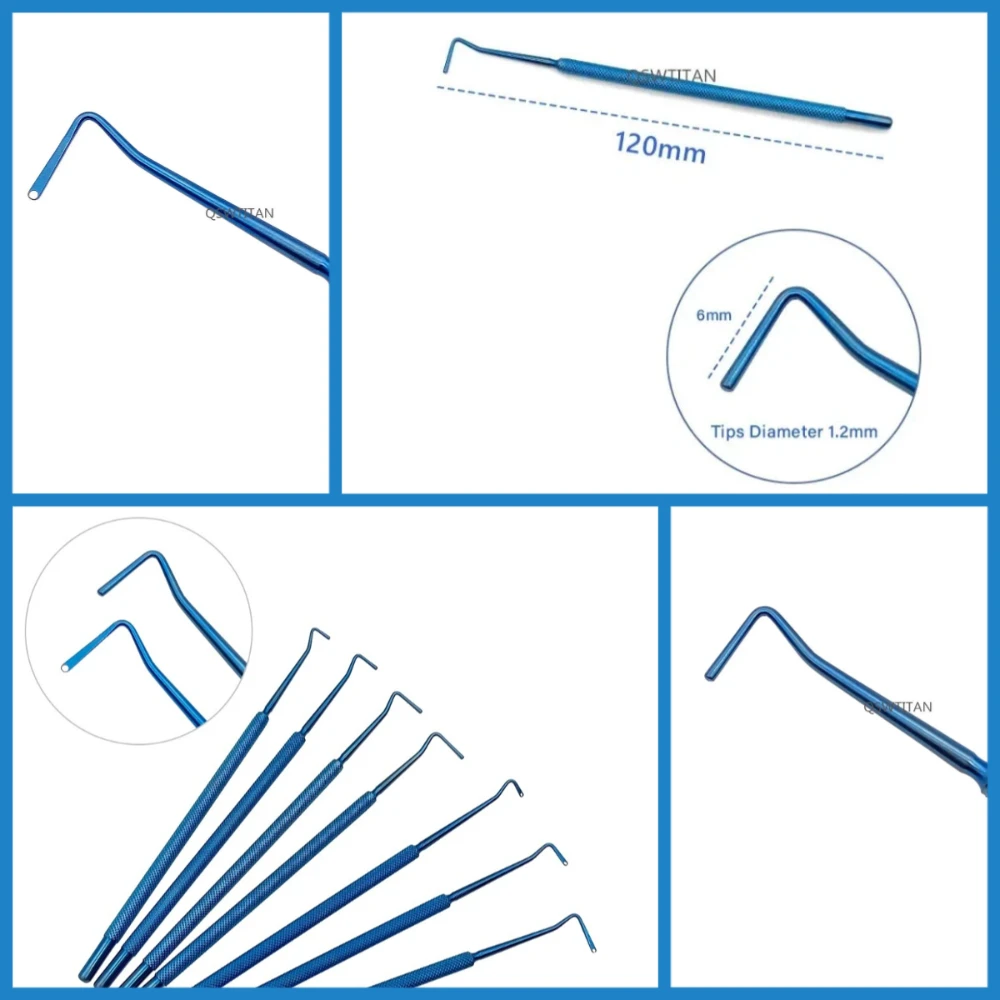 QSWTITAN 시력 교정용 훅 길이 120mm 티타늄 안과용 훅 1개 안과 수술 도구 폭 6mm/8mm/10mm/12mm