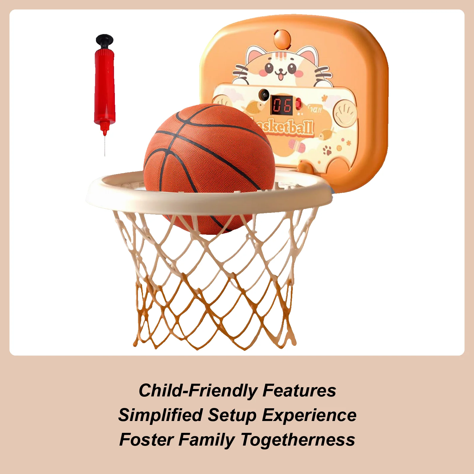 Canestro da basket Set canestro da basket per interni per bambini Giocattolo sportivo con pallone educativo con tabellone segnapunti per la scuola del soggiorno della camera da letto