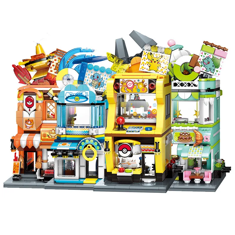 كيبلي الملونة الإبداعية عرض الشارع اللبنات مدينة Streetscape حوض السمك حانة الحلوى مخزن نموذج لعبة الطوب للطفل هدية