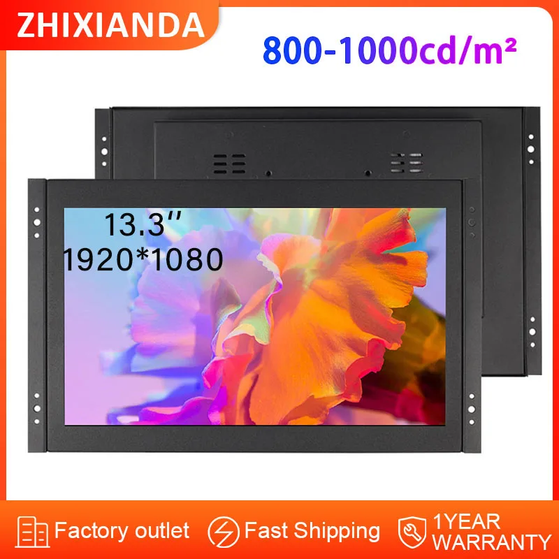 

OEM ODM Sunlight 800-1000nits 13.3 Inch Industrial LCD Touch Screen Display 1920*1080 Open Frame Monitor with HD VGA Interface