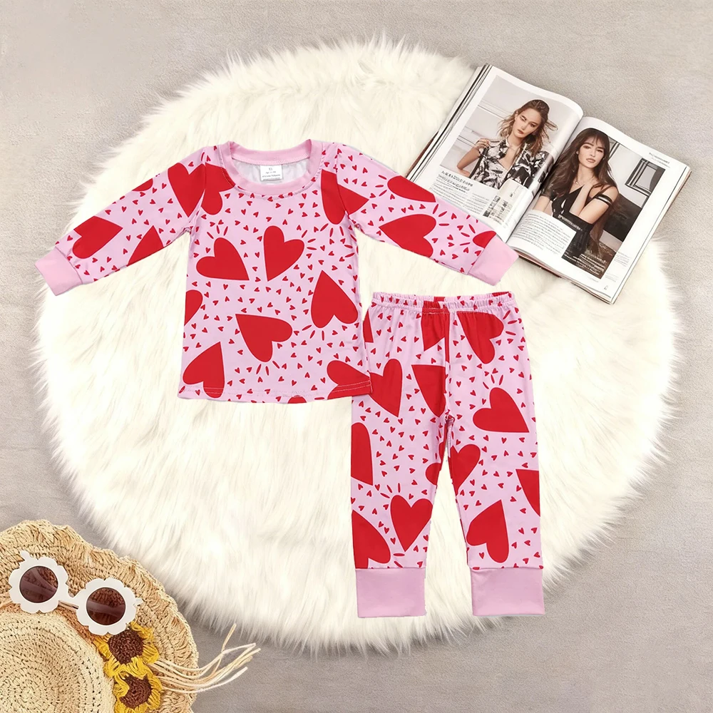 11.10 Baby Girls Clothes Baby Girls Valentines Red Hearts Top Pants Pajamas Clothes Sets