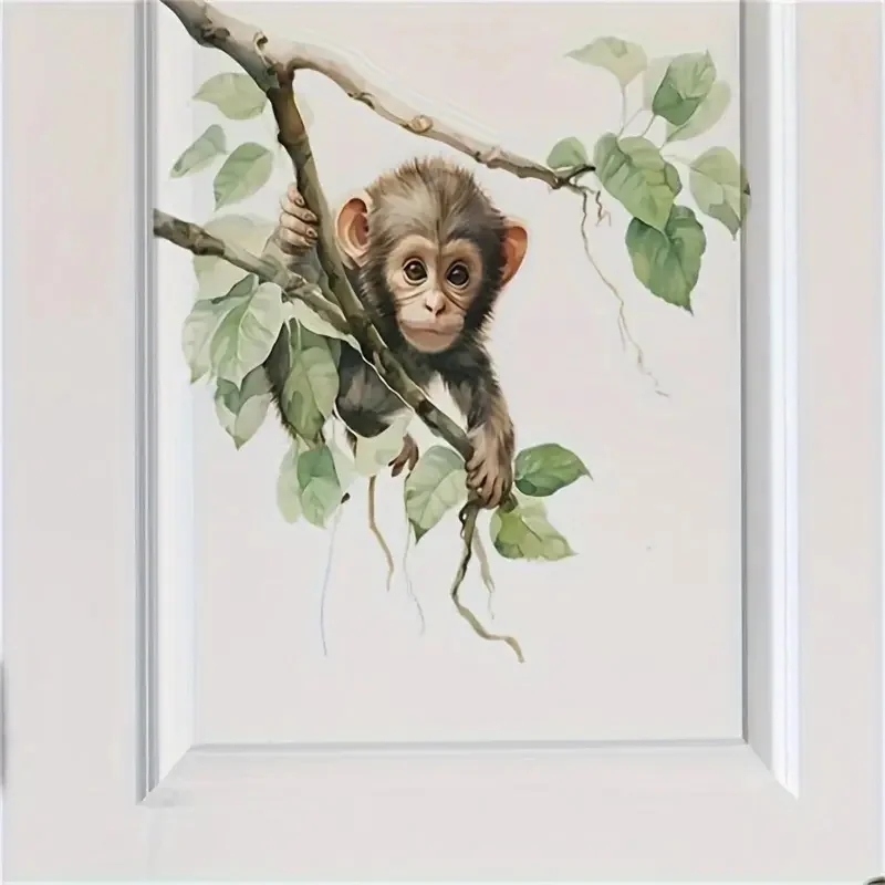 

1 Piece of Tree Branch Leaf Little Monkey Bedroom Living Room Porch Home Background Decoration Wall Sticker Self-Adhesive