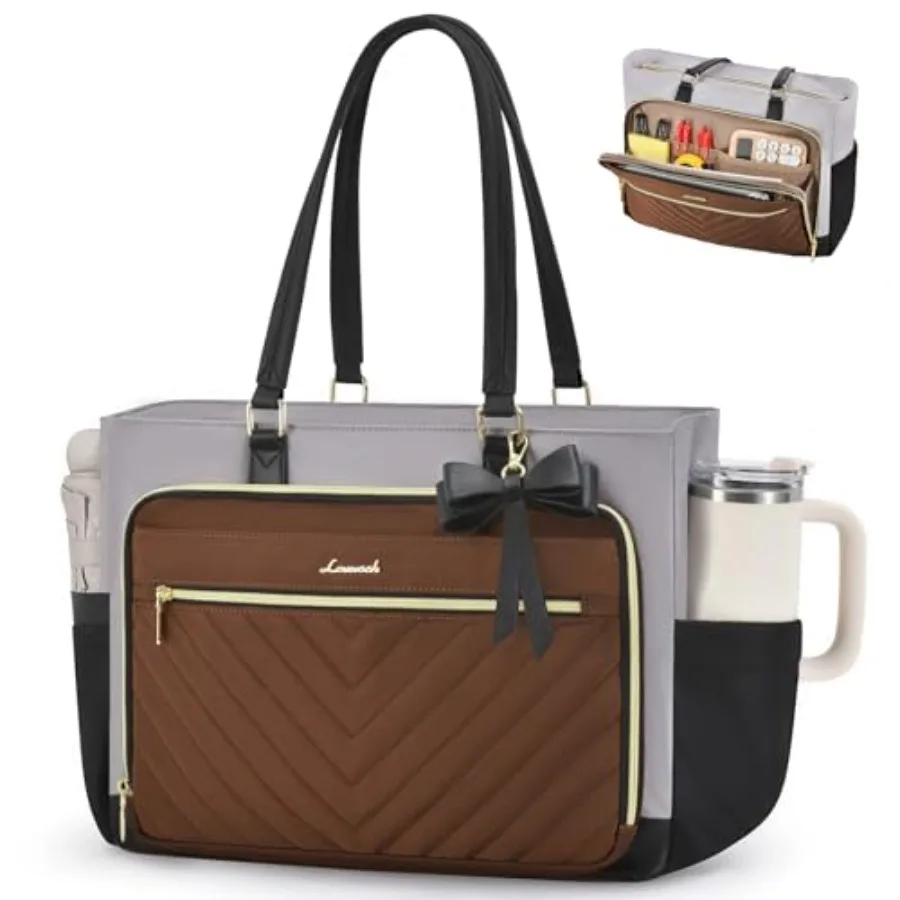 

Laptop Tote Bag for Women, Work Bag for Nurse with Large Cup Holder, Nurse Diaper Bag for Travel, Computer Women's handbags for