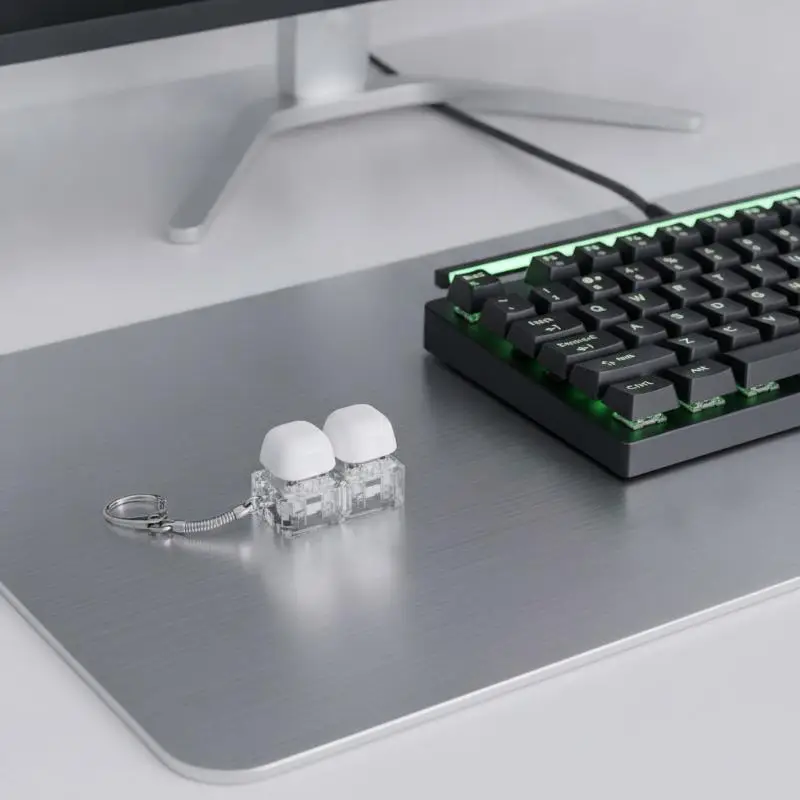 LED Lighted Fidget Clicker Toy White DIY Keyboard Button Keychain Mini Stress Relief for Kids Adults Long Flight Use
