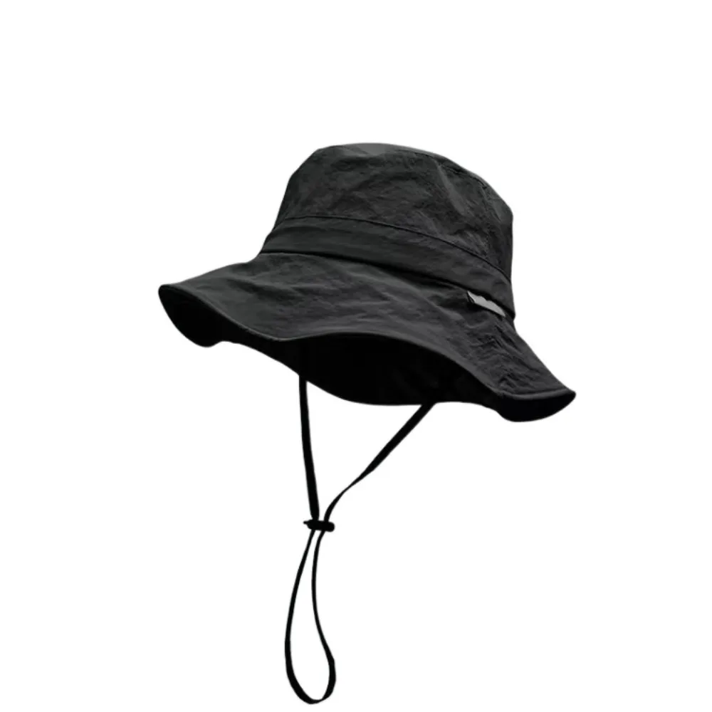 

UV Protection Drawstring Fishmen Hat Japanese Solid Color Wide Brim Sun Hat Waterproof All-match Quick Dry Bucket Hat Hiking
