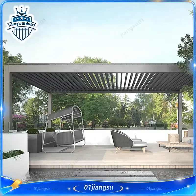 3x3m Modern Automatic Bioclimatic Aluminum Pergola with Opening Louvred Roof Outdoor Patio Gazebo Arches Garden Shade