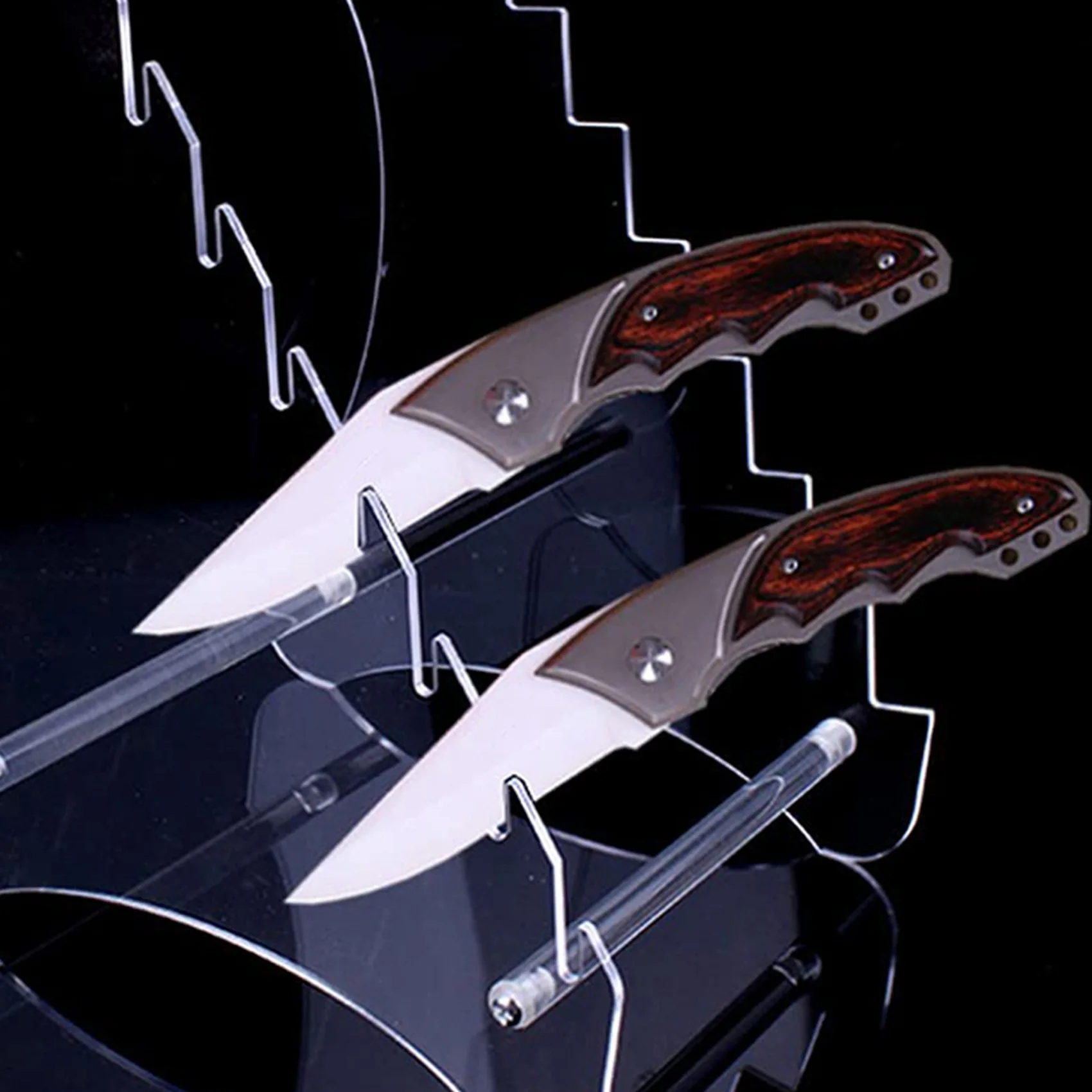 BAAJ-Heavy Duty Acrylic Knife Display Stands,Pocket Knives Easel Holder,Hunting Survival Knife Rack,2 Piece (Eight Layers)