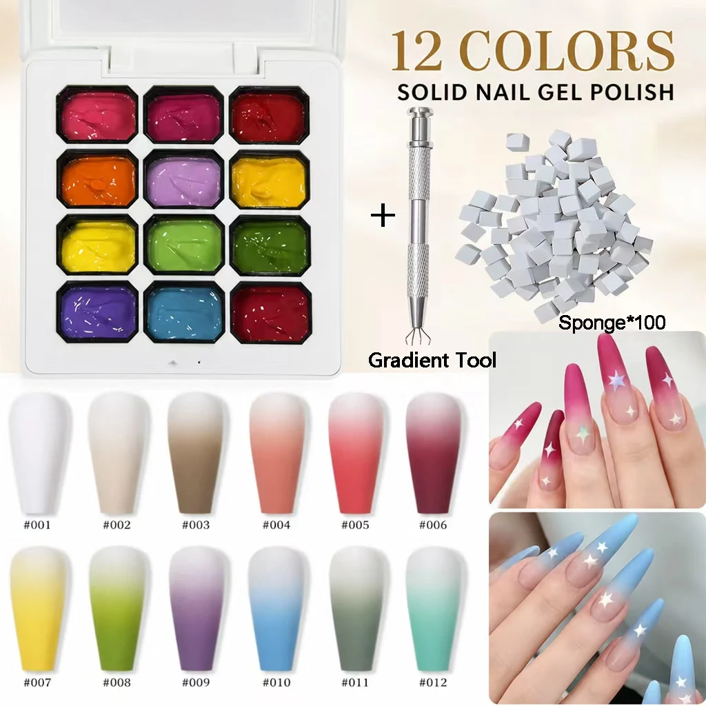 12-Color Macaron Gradient Nail Art Palette, Spring/Summer Nail Set (Includes 100 Sponges and Gradient Tools); Requires LED Lamp