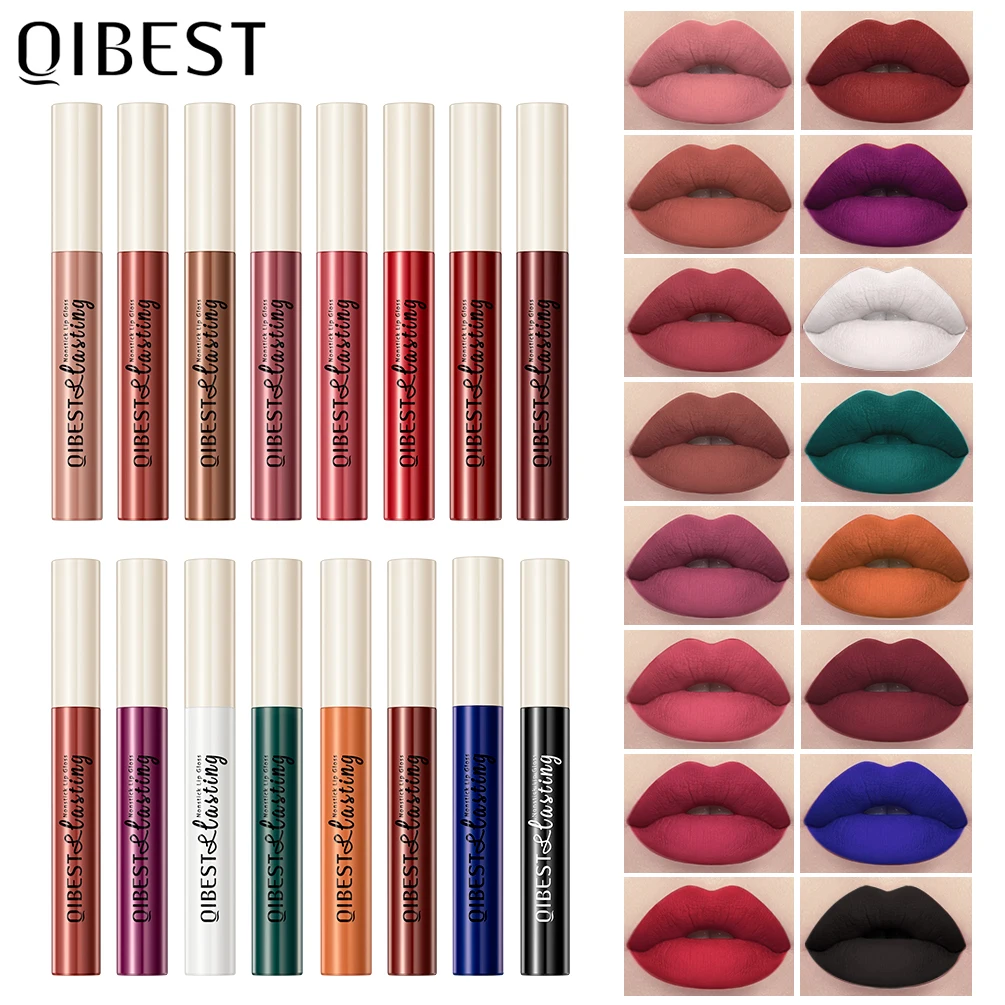 QIBEST 24 Colors Matte Liquid Lipstick Waterproof Long Lasting Velvet Nude Red Lip Gloss Tint Makeup Cosmetic Lipsticks Lipgloss