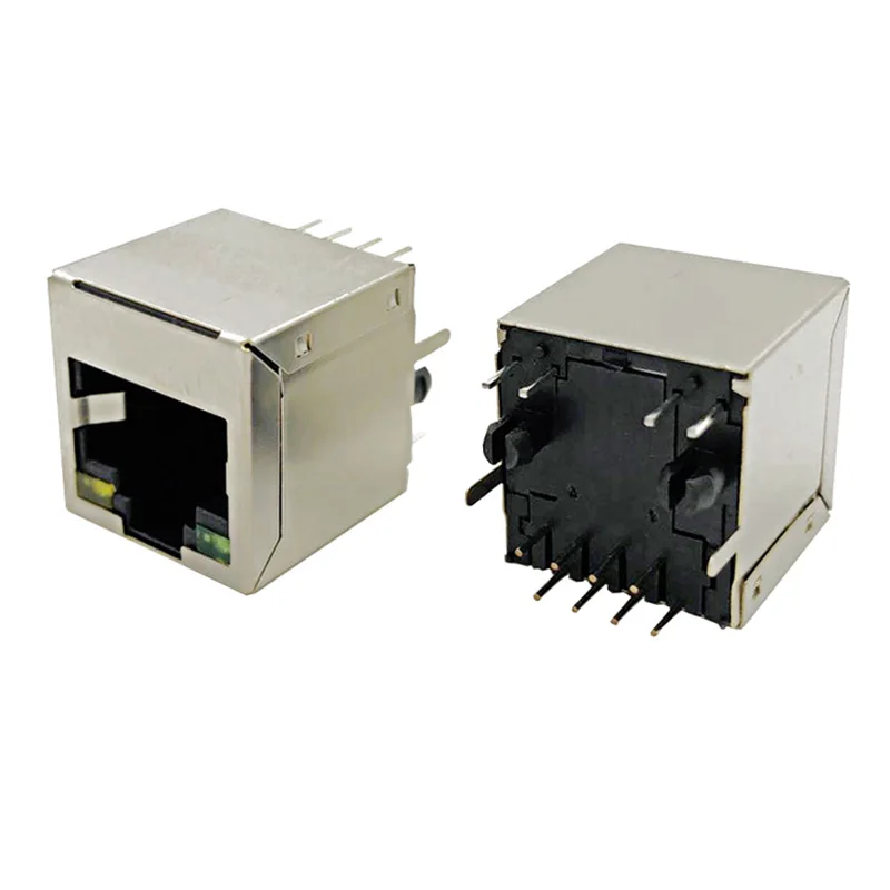 10PCS 5224 RJ45 network socket 8P8C with shielding shell and light 180-degree vertical DIP plug-in network port connector