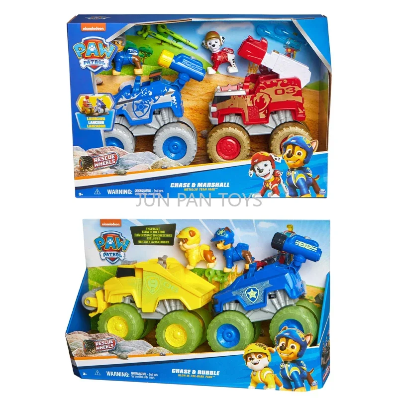 Paw Patrol  Chase and Marshall Metallic Team Pack Chase-Rubble Glow in The Dark Pack Collectible Action Figures Children Toy 1pc