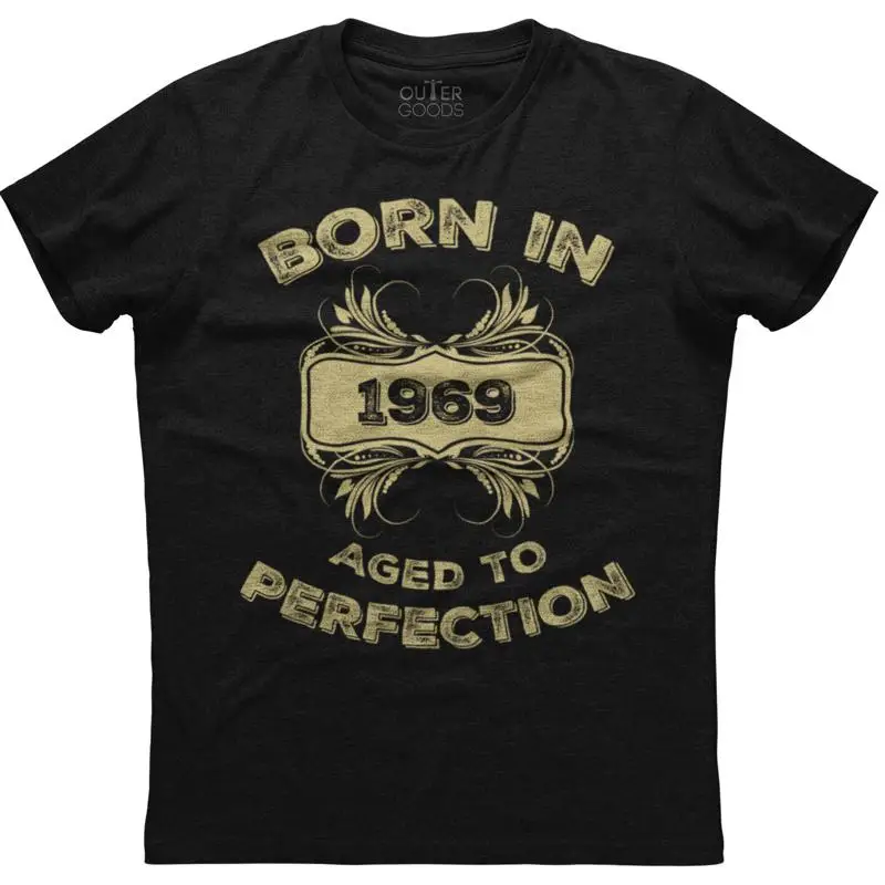 

Born In 1969 Aged To Perfection Mockup Design Mens Black Cotton New T shirt