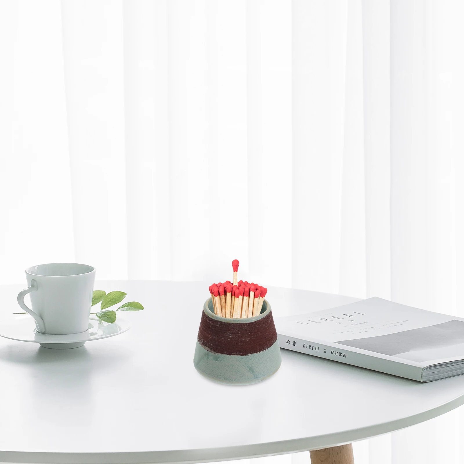 

Ceramic Match Storage Jar Round Shape Painted Striker Multipurpose Holder for Indoor Outdoor Kitchen Living Room