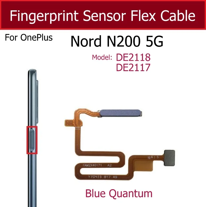 Fingerprint Sensor For Oneplus Nord N100 N200 5G Touch ID Home ON OFF Power Fingerprint Sensor Flex Ribbon Cable Spare Parts