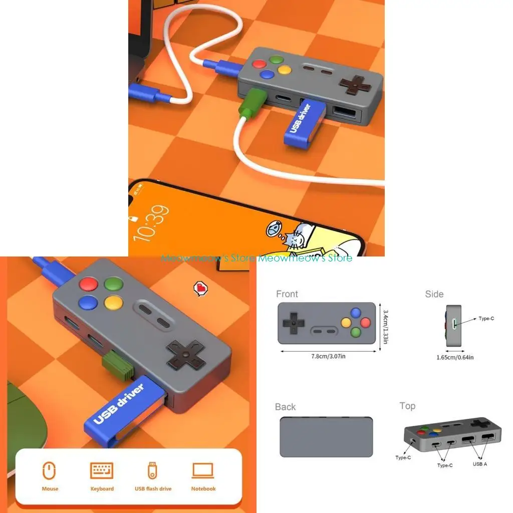 

W91A Two Port USB C Hubs 4 Fast Speed USB3.0 Interfaces DriverFree Computer Accessory