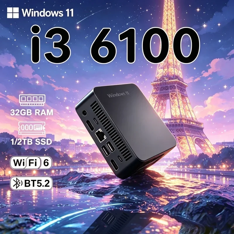 

Distinct Lightweight MINI PC Windows 11 Pro Core I3 6100 RAM 1TB SSD WIFI 6 BT5.2 4K HD Dynamic Creative Gaming Office Study