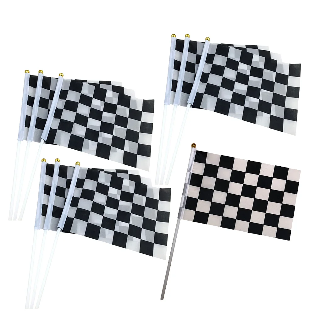 

10Pcs Checkered Racing Flag with Sticks Multi-Use Handheld Flags for Auto Motorcycle Sports Events Festival Party Decorations