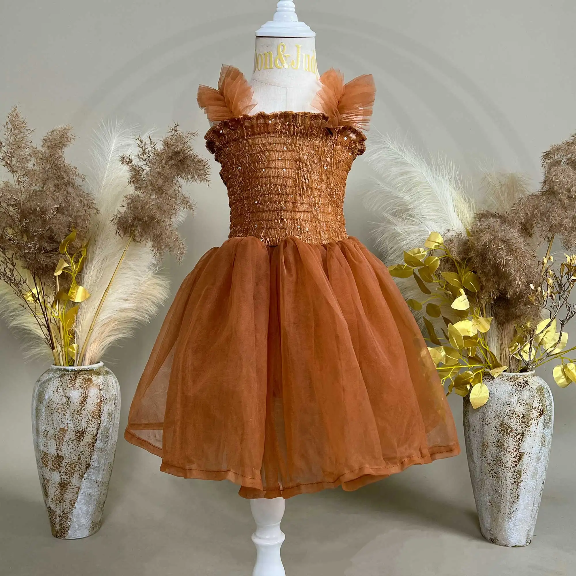 

Don&Judy Rust Red Girls Sequin Lace Sleeveless Tutu Skirt 1-6Y Baby Photoshoot Party Princess Dress Christening Photo Props