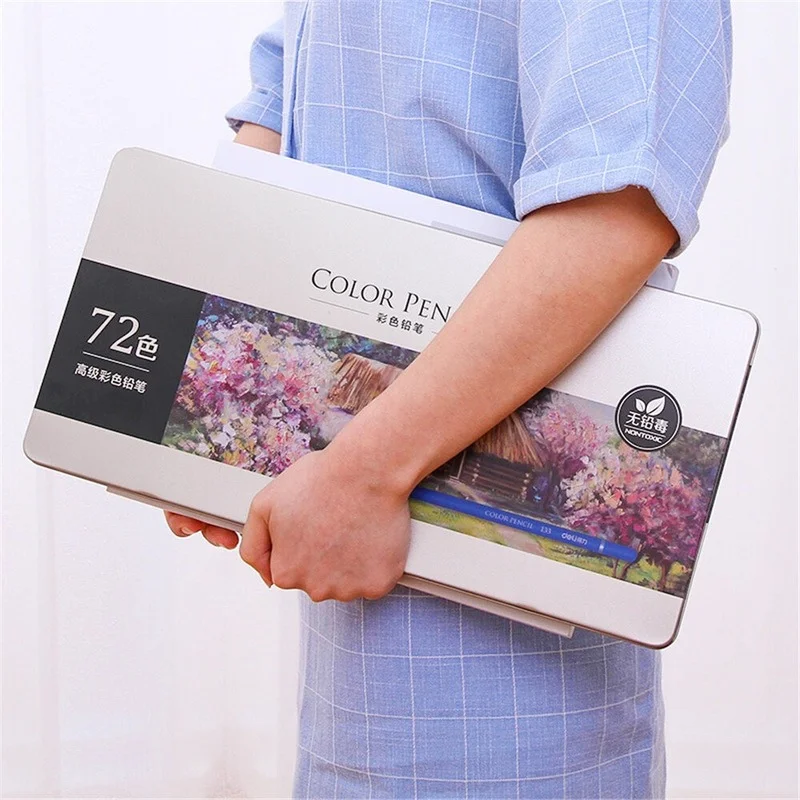 Juego de lápices de colores para dibujo y pintura, suministros de papelería para escuela, bocetos de arte para estudiantes, 24/48/72 colores