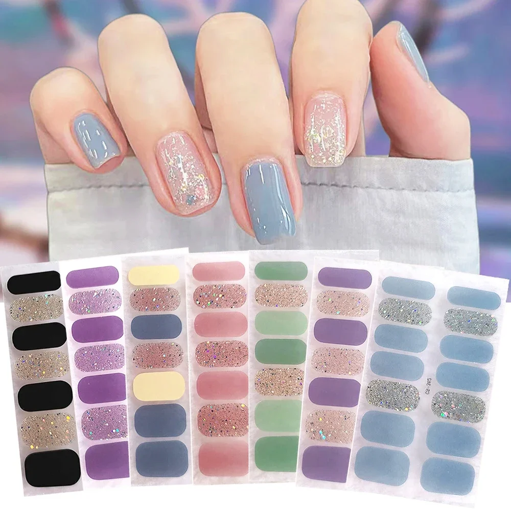 

16tips Nail Stickers Gradient glitter Nail Stickers Simple Waterproof Nail Stickers Full Color Solid Color Wholesale