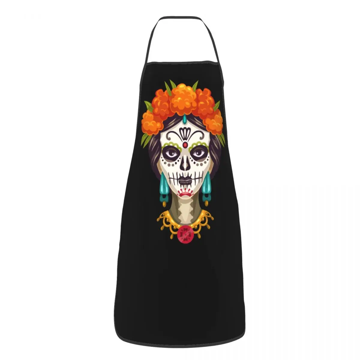 Woman Face Sugar Skull Flowers Apron Women Men Unisex Bib Day Of The Dead Cooking Kitchen Tablier Cuisine Chef Painting