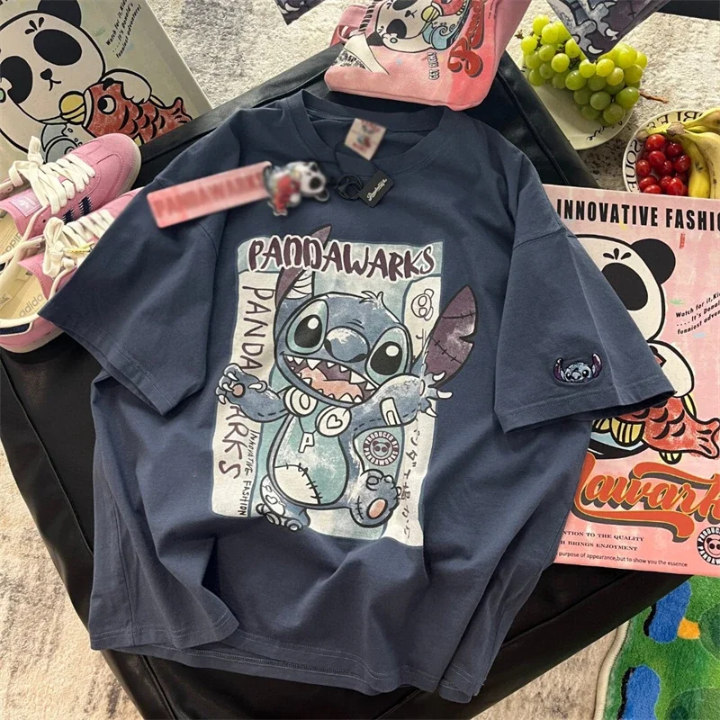 Kawaii Lilo Stitch Disney Cartoon T Shirt Women Y2K Harajuku Streetwear T-shirt Summer Ullzang Fashion Streetwear Tshirt Girls