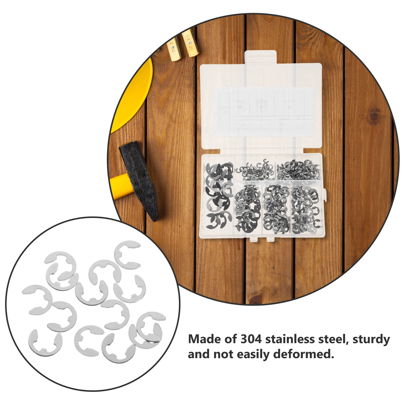 

300 Pcs Stainless Steel Kit Circlip Assortment Set M2 5 M4 M5 M6 M8 Open Washer Retaining Ring Hardware