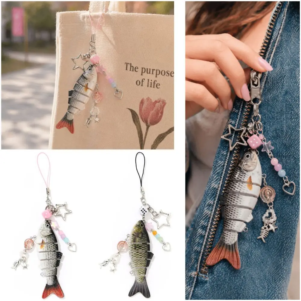 Colorful Simulation Fish Keychain Acrylic Multi-section Design Fish Hook Key Chain Multi Jointed Simulation Backpack Pendant