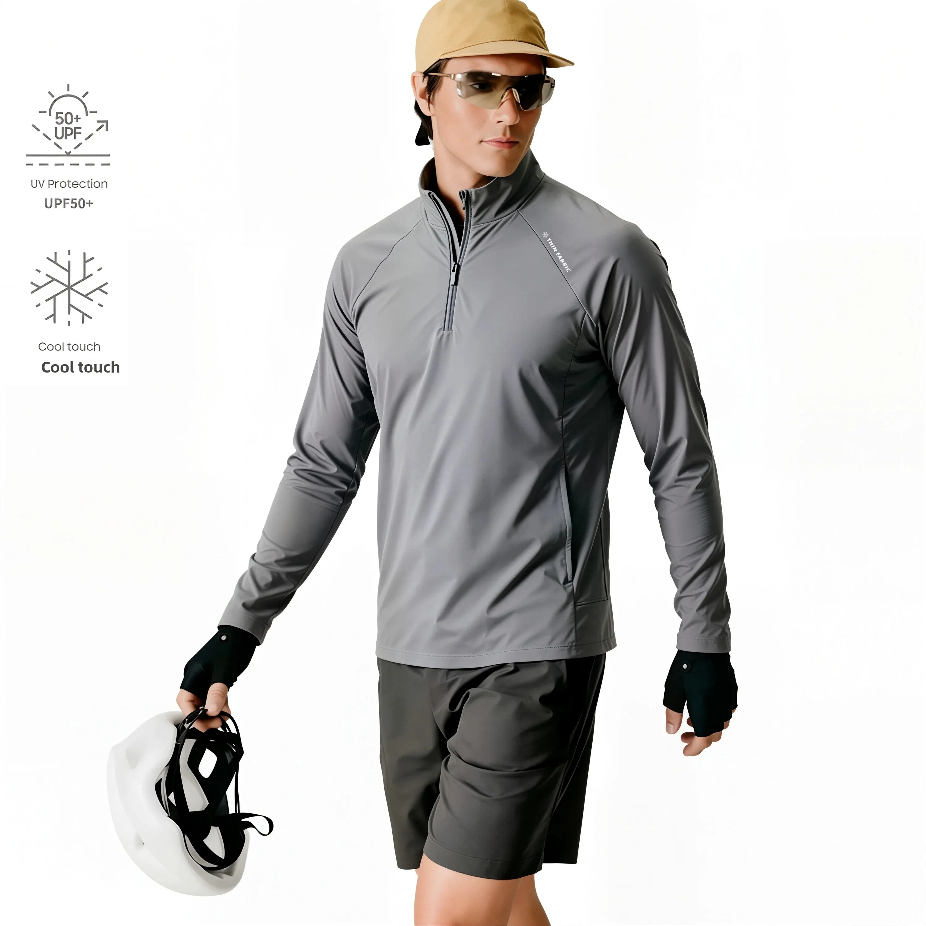 Leavo Johnson Men's Lightweight Quick Dry Breathable Half Zip Long Sleeve T-Shirt Sun Protection Outdoor Style Standard Fit