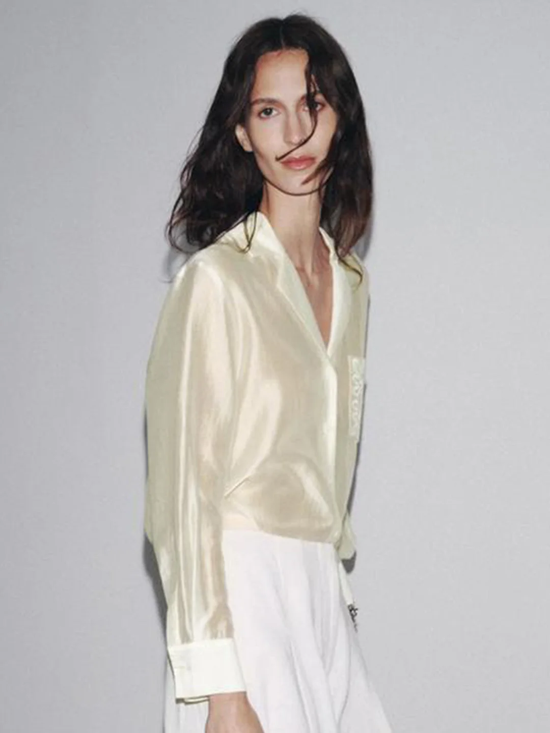 

Ele Long Sve Embroidered ket irt Women's Faion Slim Fit Casual Polyester Fiber Collared irt Daily Wear